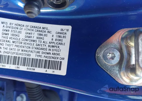 2018 Honda Civic Lx from USA, damaged, VIN 2HGFC2F50JH572569